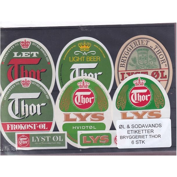 �l og Sodavands Etiketter - Bryggeriet Thor - 6 Stk.