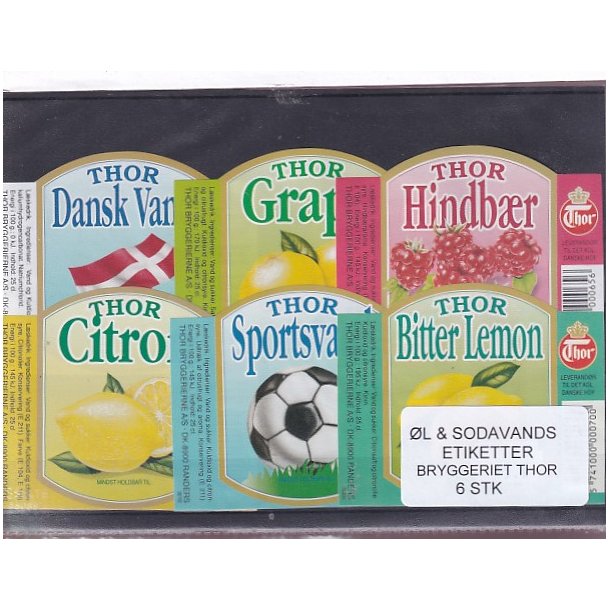 �l og Sodavands Etiketter - Bryggeriet Thor - 6 Stk.
