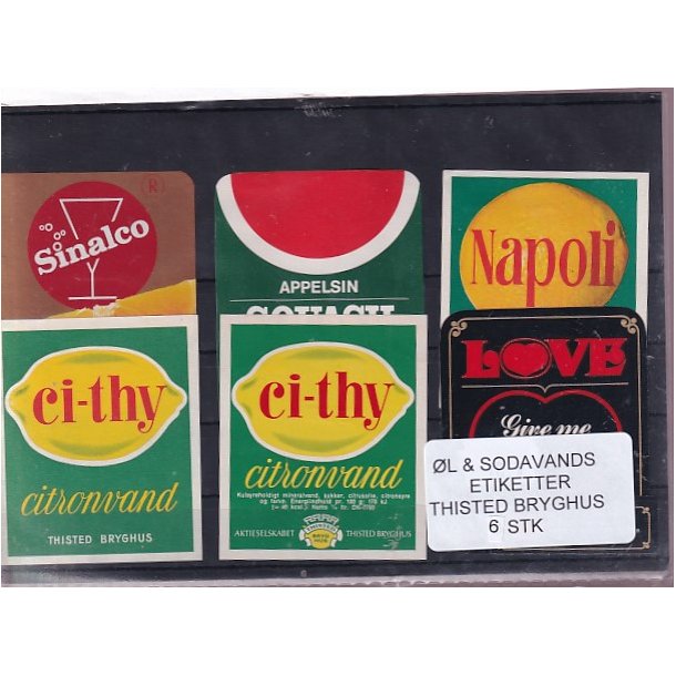 �l og Sodavands Etiketter - Thisted  Bryghus - 6 Stk.