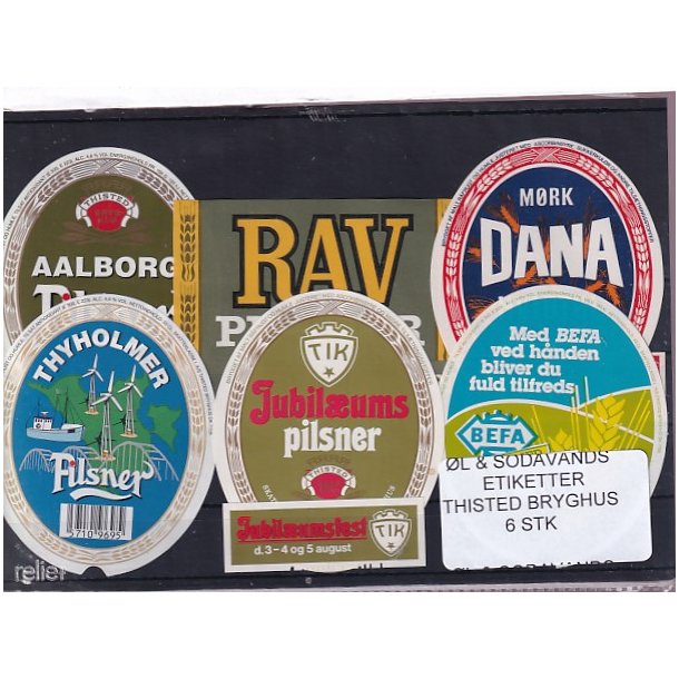 �l og Sodavands Etiketter - Thisted  Bryghus - 6 Stk.