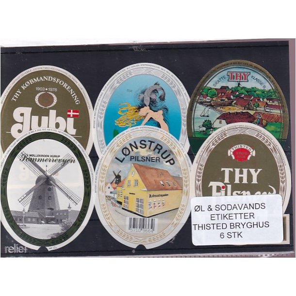 �l og Sodavands Etiketter - Thisted  Bryghus - 6 Stk.