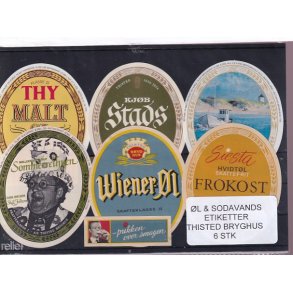 �l og Sodavands Etiketter - Thisted  Bryghus - 6 Stk.
