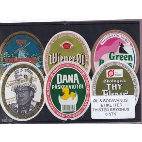 �l og Sodavands Etiketter - Thisted  Bryghus - 6 Stk.