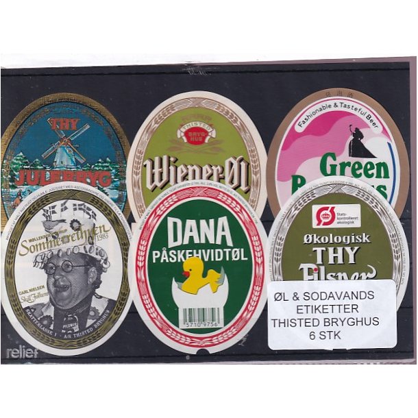 �l og Sodavands Etiketter - Thisted  Bryghus - 6 Stk.