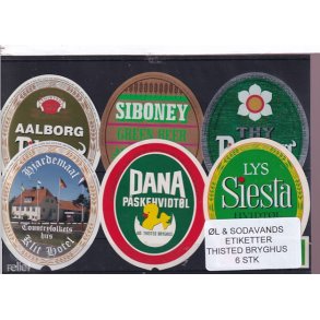 �l og Sodavands Etiketter - Thisted  Bryghus - 6 Stk.