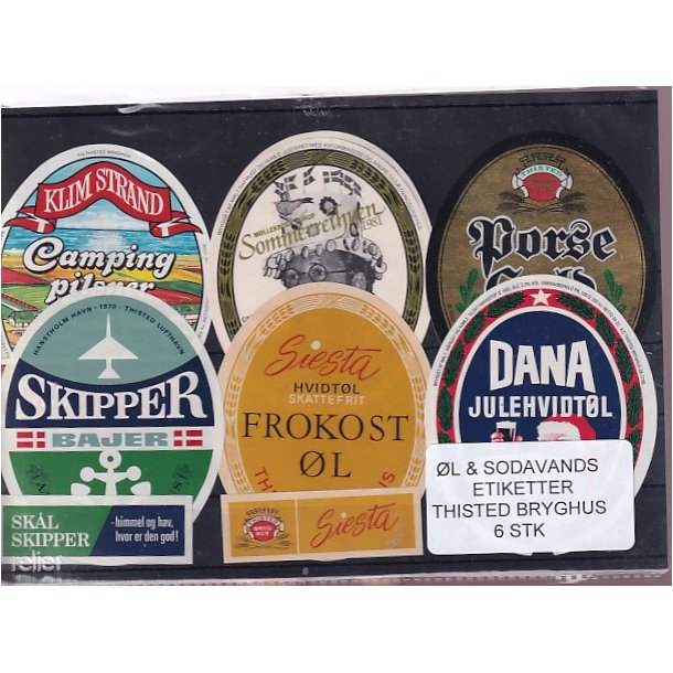 �l og Sodavands Etiketter - Thisted  Bryghus - 6 Stk.