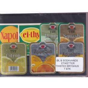 �l og Sodavands Etiketter - Thisted  Bryghus - 7 Stk.