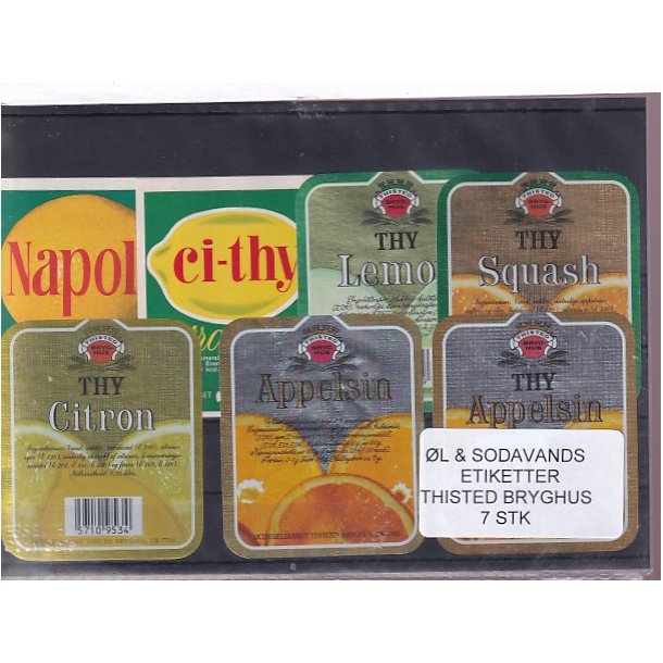 �l og Sodavands Etiketter - Thisted  Bryghus - 7 Stk.