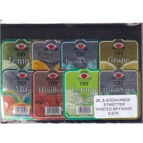 �l og Sodavands Etiketter - Thisted  Bryghus - 8 Stk.