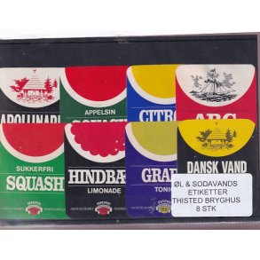 �l og Sodavands Etiketter - Thisted  Bryghus - 8 Stk.