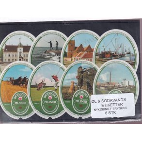 �l og Sodavands Etiketter - Nyk�bing F. Bryghus - 8 Stk.