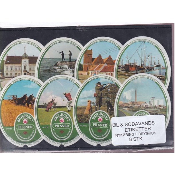 �l og Sodavands Etiketter - Nyk�bing F. Bryghus - 8 Stk.