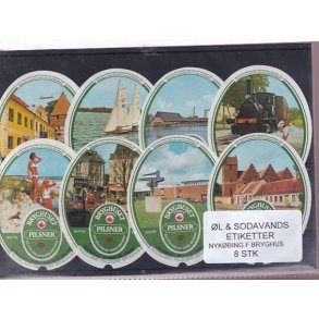 �l og Sodavands Etiketter - Nyk�bing F. Bryghus - 8 Stk.