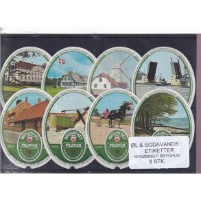 �l og Sodavands Etiketter - Nyk�bing F. Bryghus - 8 Stk.