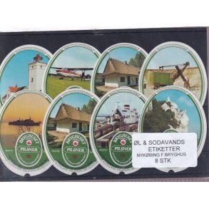 �l og Sodavands Etiketter - Nyk�bing F. Bryghus - 8 Stk.