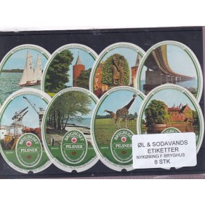 �l og Sodavands Etiketter - Nyk�bing F. Bryghus - 8 Stk.