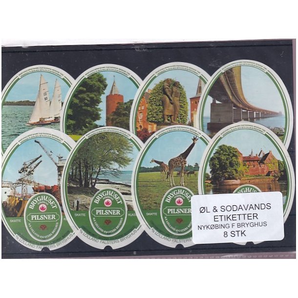 �l og Sodavands Etiketter - Nyk�bing F. Bryghus - 8 Stk.
