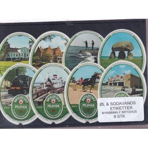 �l og Sodavands Etiketter - Nyk�bing F. Bryghus - 8 Stk.
