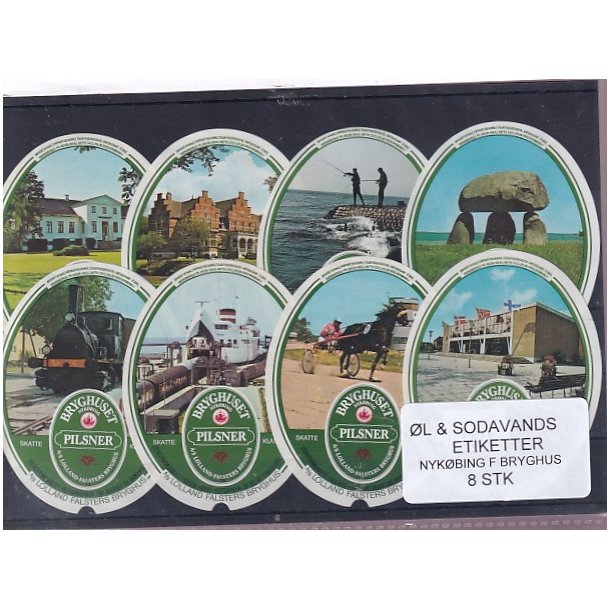 �l og Sodavands Etiketter - Nyk�bing F. Bryghus - 8 Stk.