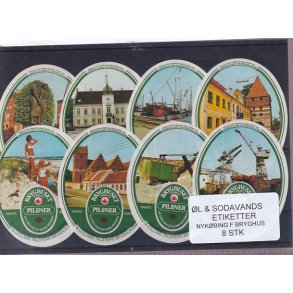 �l og Sodavands Etiketter - Nyk�bing F. Bryghus - 8 Stk.