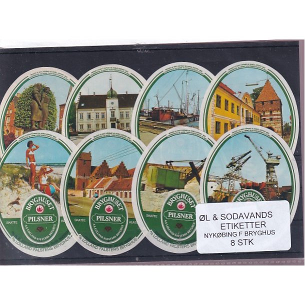 �l og Sodavands Etiketter - Nyk�bing F. Bryghus - 8 Stk.
