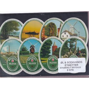 �l og Sodavands Etiketter - Nyk�bing F. Bryghus - 8 Stk.
