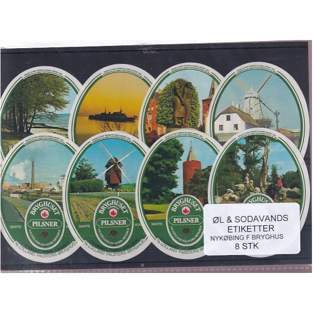 �l og Sodavands Etiketter - Nyk�bing F. Bryghus - 8 Stk.