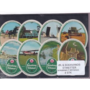 �l og Sodavands Etiketter - Nyk�bing F. Bryghus - 8 Stk.