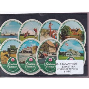�l og Sodavands Etiketter - Nyk�bing F. Bryghus - 8 Stk.