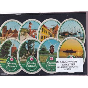 �l og Sodavands Etiketter - Nyk�bing F. Bryghus - 8 Stk.