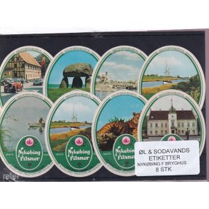 �l og Sodavands Etiketter - Nyk�bing F. Bryghus - 8 Stk.