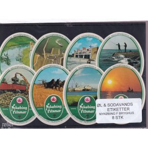 �l og Sodavands Etiketter - Nyk�bing F. Bryghus - 8 Stk.