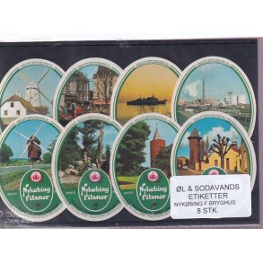 �l og Sodavands Etiketter - Nyk�bing F. Bryghus - 8 Stk.