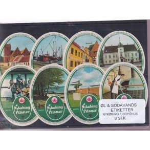 �l og Sodavands Etiketter - Nyk�bing F. Bryghus - 8 Stk.