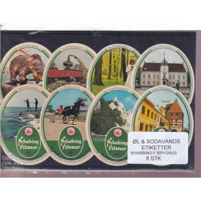 �l og Sodavands Etiketter - Nyk�bing F. Bryghus - 8 Stk.