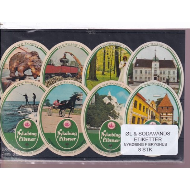 �l og Sodavands Etiketter - Nyk�bing F. Bryghus - 8 Stk.
