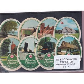 �l og Sodavands Etiketter - Nyk�bing F. Bryghus - 8 Stk.
