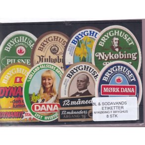 �l og Sodavands Etiketter - Nyk�bing F. Bryghus - 8 Stk.
