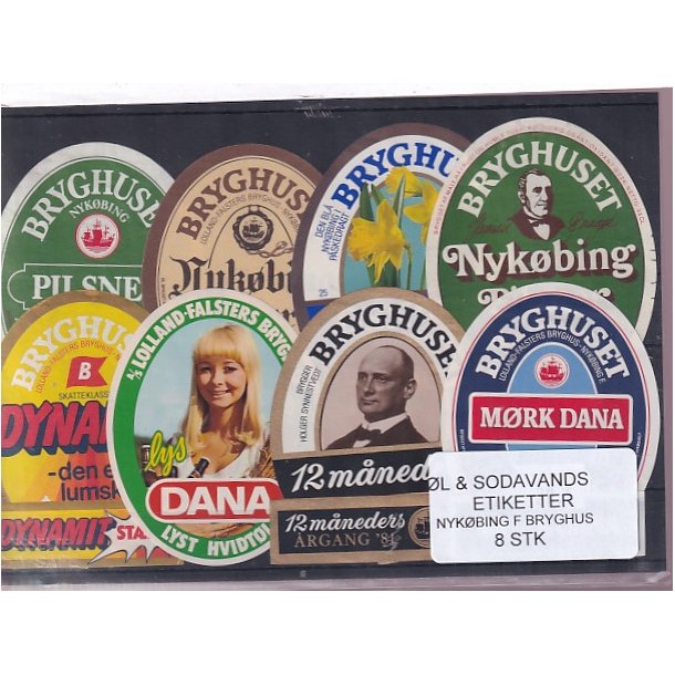 �l og Sodavands Etiketter - Nyk�bing F. Bryghus - 8 Stk.