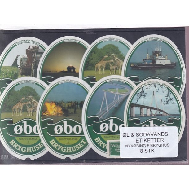�l og Sodavands Etiketter - Nyk�bing F. Bryghus - 8 Stk.
