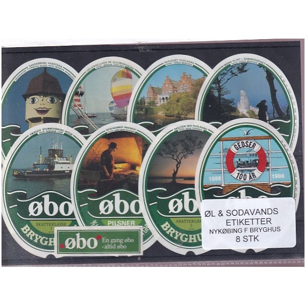 �l og Sodavands Etiketter - Nyk�bing F. Bryghus - 8 Stk.