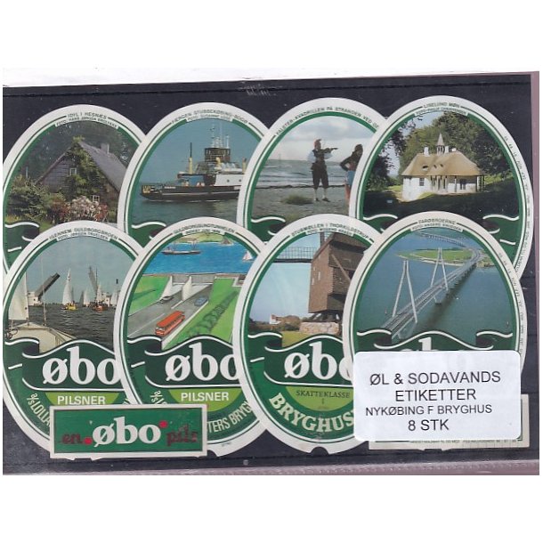 �l og Sodavands Etiketter - Nyk�bing F. Bryghus - 8 Stk.