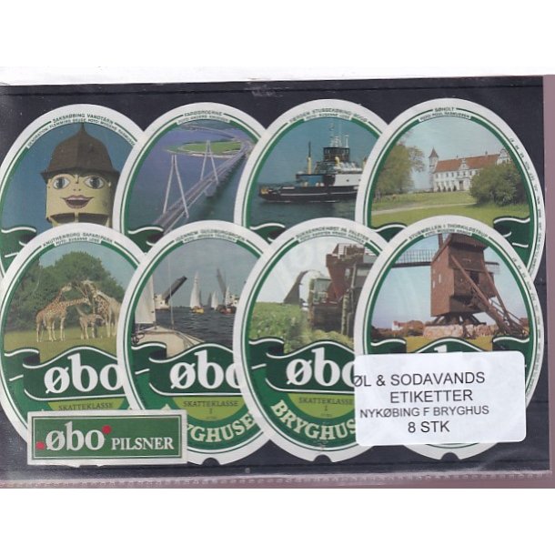 �l og Sodavands Etiketter - Nyk�bing F. Bryghus - 8 Stk.