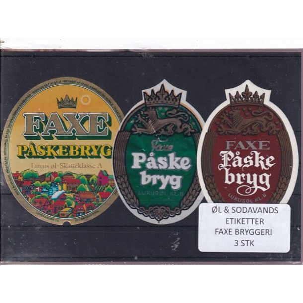 �l og Sodavands Etiketter - Faxe Bryggeri - 3 Stk.