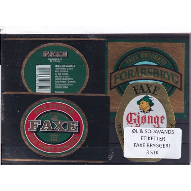 �l og Sodavands Etiketter - Faxe Bryggeri - 3 Stk.