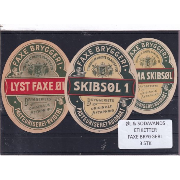 �l og Sodavands Etiketter - Faxe Bryggeri - 3 Stk.