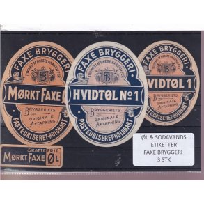 �l og Sodavands Etiketter - Faxe Bryggeri - 3 Stk.