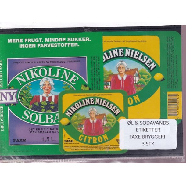 �l og Sodavands Etiketter - Faxe Bryggeri - 3 Stk.