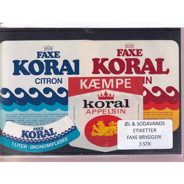�l og Sodavands Etiketter - Faxe Bryggeri - 3 Stk.