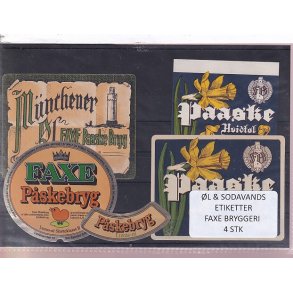�l og Sodavands Etiketter - Faxe Bryggeri - 4 Stk.